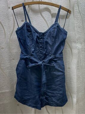 Dynamite‎ Denim Romper Womens Blue Excellent Tie Waist Button Front Sleeveless